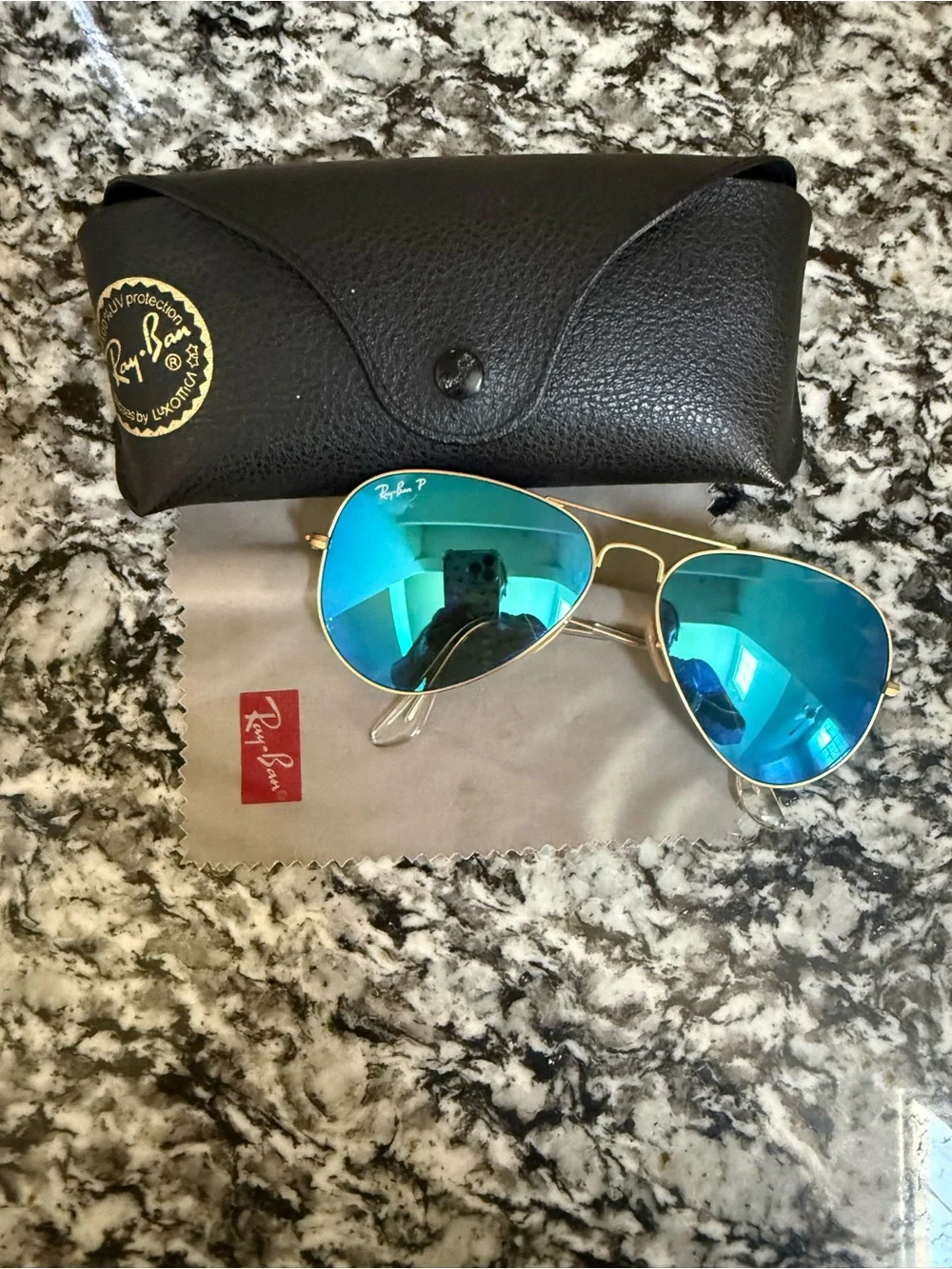 Vintage- Ray-Ban Gold Frame Sunglasses with Blue-Green Mirrored Lenses